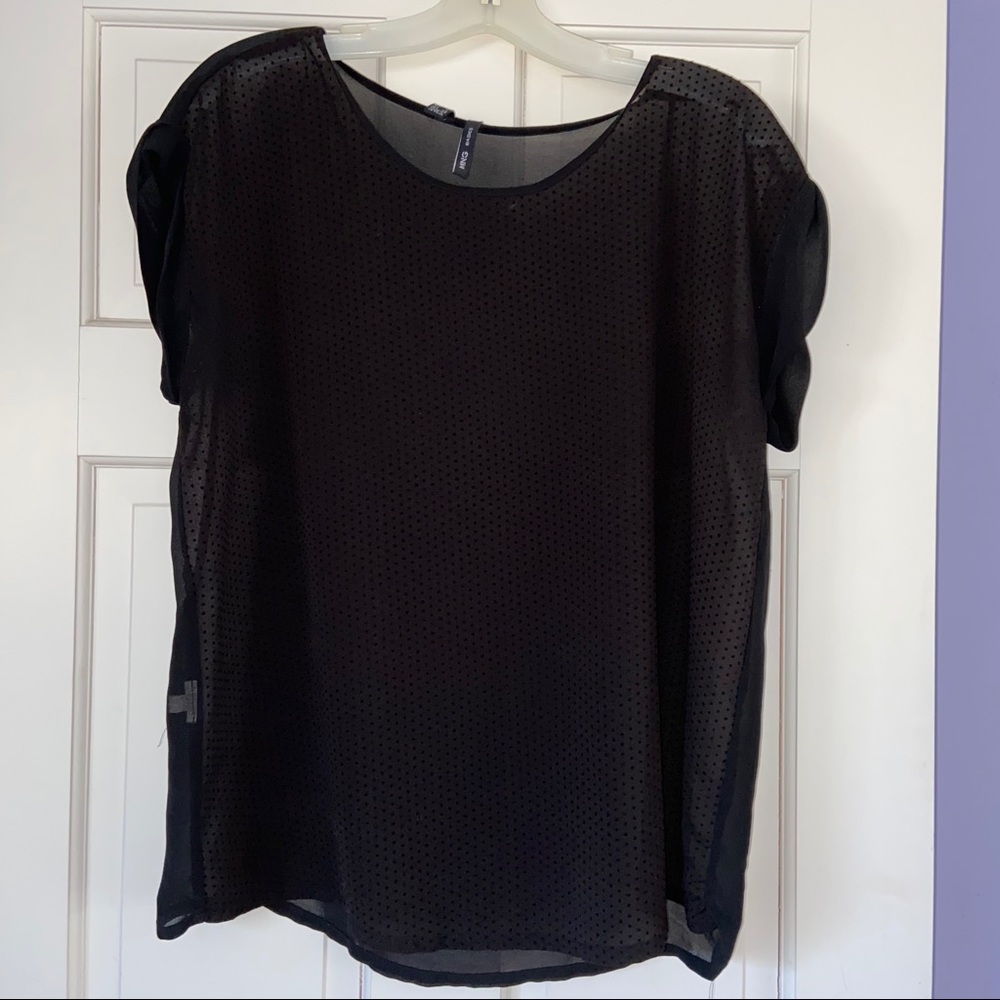 Black polka dot shear top